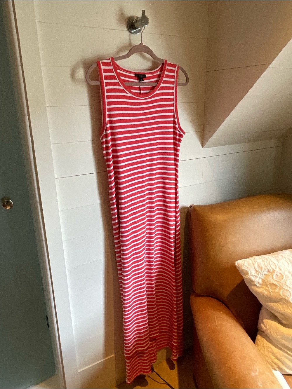 J. Crew Red and White Striped Sleeveless Maxi Dress